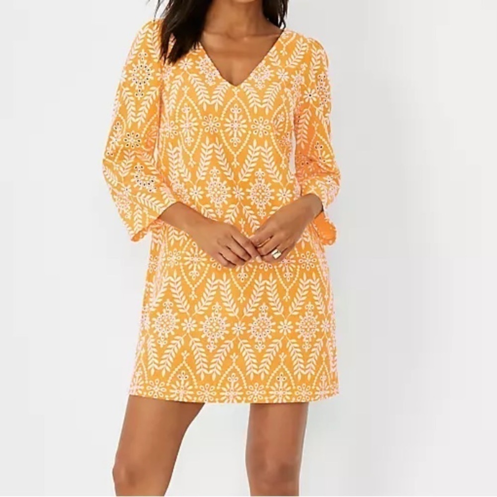 New ▶️ Loft ◀️ Floral Eyelet Shift Dress. MP - Picture 3 of 15